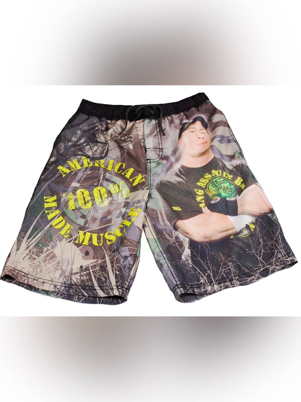 WWE John Cena Swim Trunks Boys 10/12 Large Camo Wrestling Board Shorts Y2K